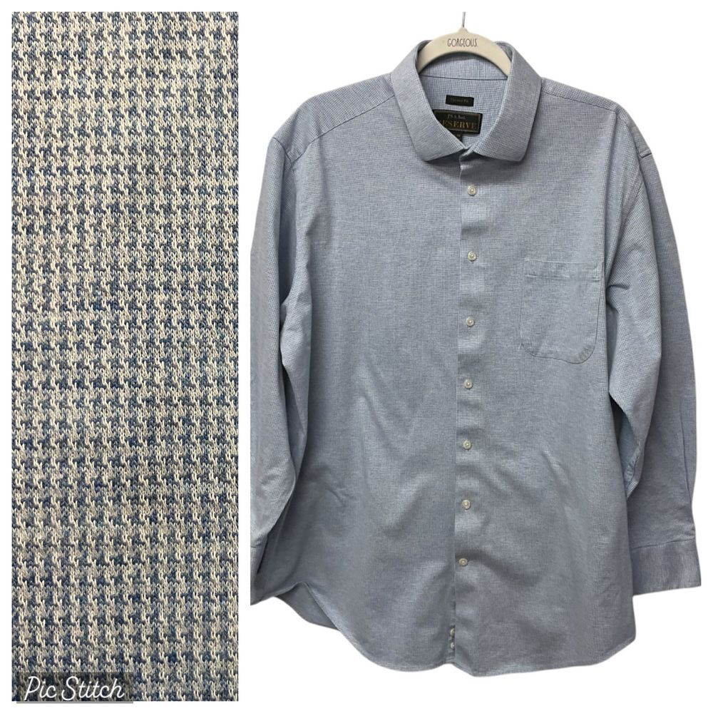 Jos A Bank Reserve Tailored Fit Button-Down Shirt Size 17.5 Blue White Classic
